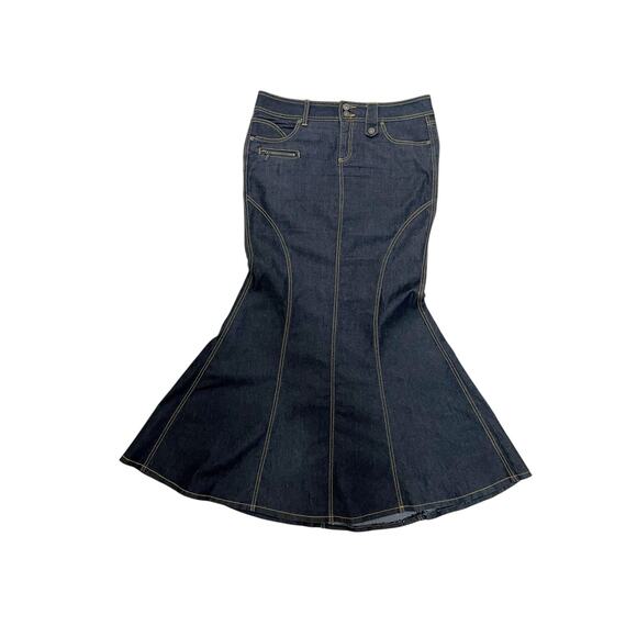 Bisou Bisou Maxi Dark Denim Mermaid Skirt 2000s Y2K Sz 10 - Picture 1 of 15